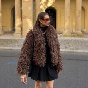 94. Europe-America 2025 AW Eco Long Suit-Collar Fox-Faux-Fur Coat for Women