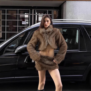 69. 2024 Autumn/Winter Korea-Japan Raccoon-Faux-Fur Stand-Collar Mid-Length Coat