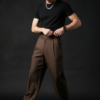 Wellington Side-Tab Trousers- Coffee