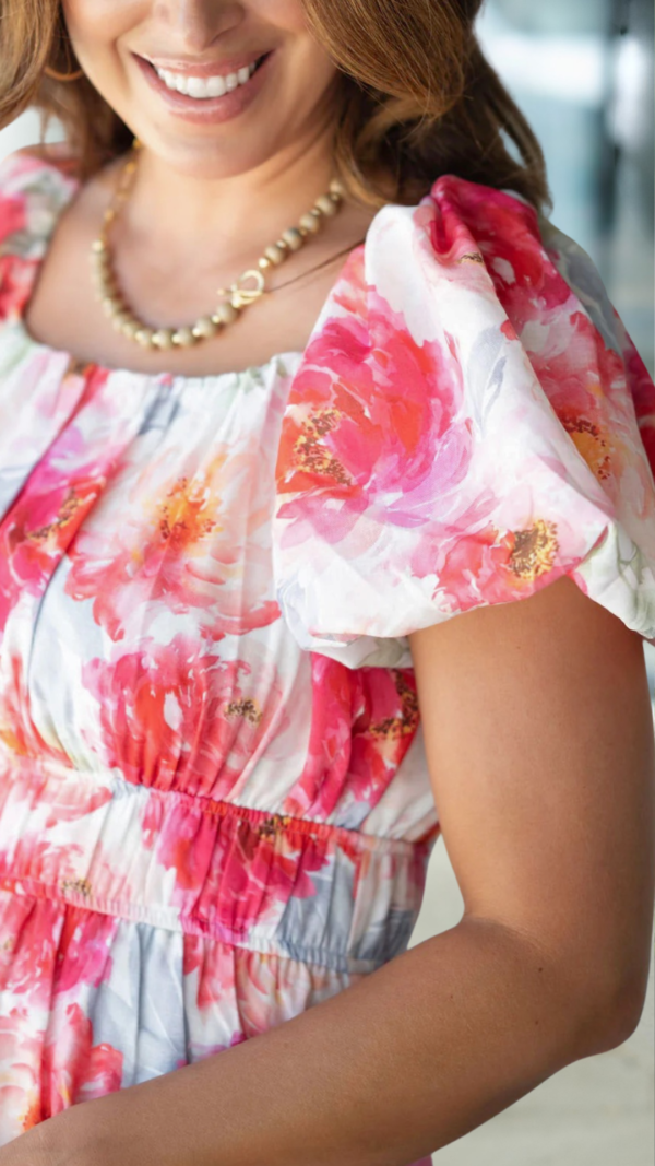 Watercolor Floral Puff Sleeve Dress