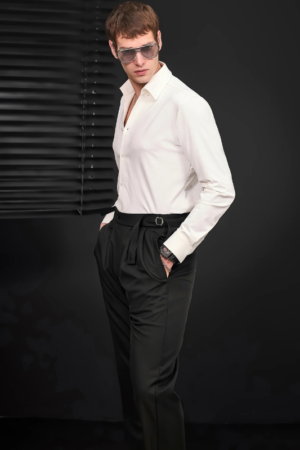 Wellington Side-Tab Trousers-Black