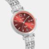 Fashion Women Quartz Maroon Dial Analog Stainless Steel Watch AH7BW3X1