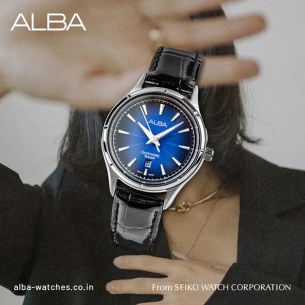 Women Quartz Blue Dial Analog Leather Watch AH7CZ1X1