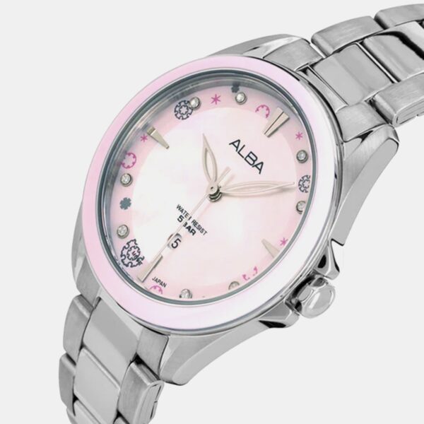 Women Quartz Pink Dial Analog Stainless Steel Watch AH7DV7X1