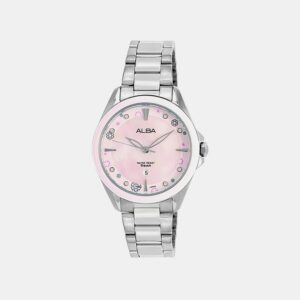 Women Quartz Pink Dial Analog Stainless Steel Watch AH7DV7X1