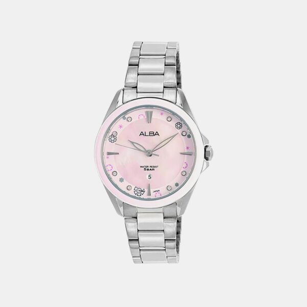 Women Quartz Pink Dial Analog Stainless Steel Watch AH7DV7X1