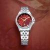 Men Quartz Red Dial Analog Stainless Steel Watch AH7EE1X1