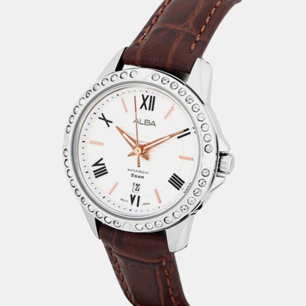 Women Quartz White Dial Analog Leather Watch AH7X03X1