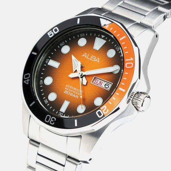 Mechanical Men Automatic Orange Dial Analog Stainless Steel Watch AL4547X1