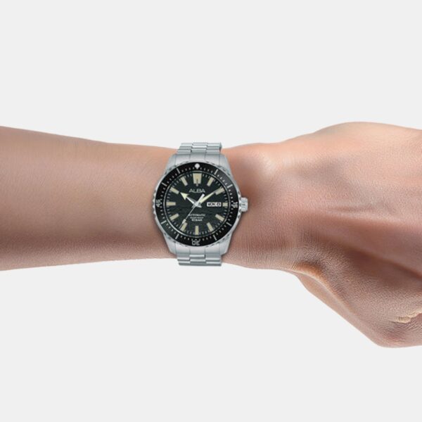 Mechanical Men Automatic Black Dial Analog Stainless Steel Watch AL4743X1