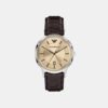 Men Quartz Beige Dial Analog Leather Watch AR11783