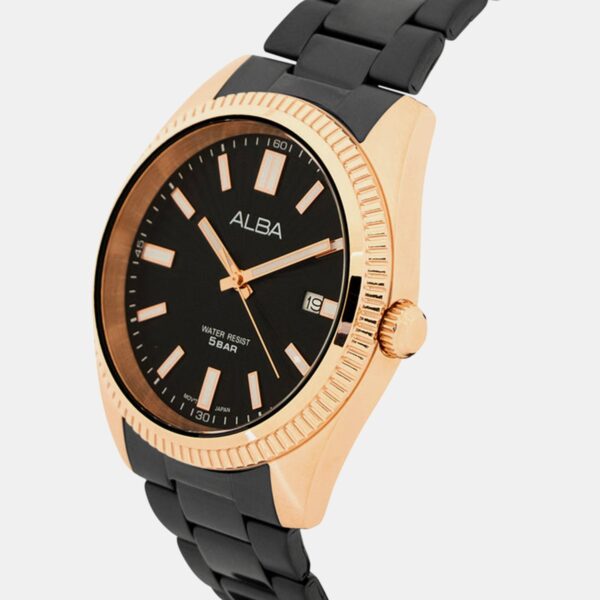 AS9T56X1-1 Men Quartz Black Dial Analog Stainless Steel Watch AS9T56X1