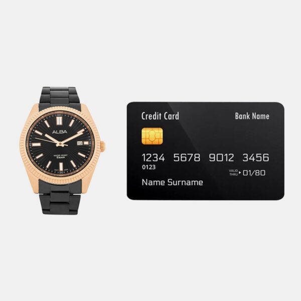 AS9T56X1-4 Men Quartz Black Dial Analog Stainless Steel Watch AS9T56X1