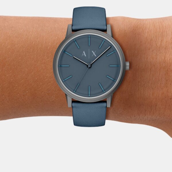 Men Quartz Blue Dial Analog Leather Watch AX2767