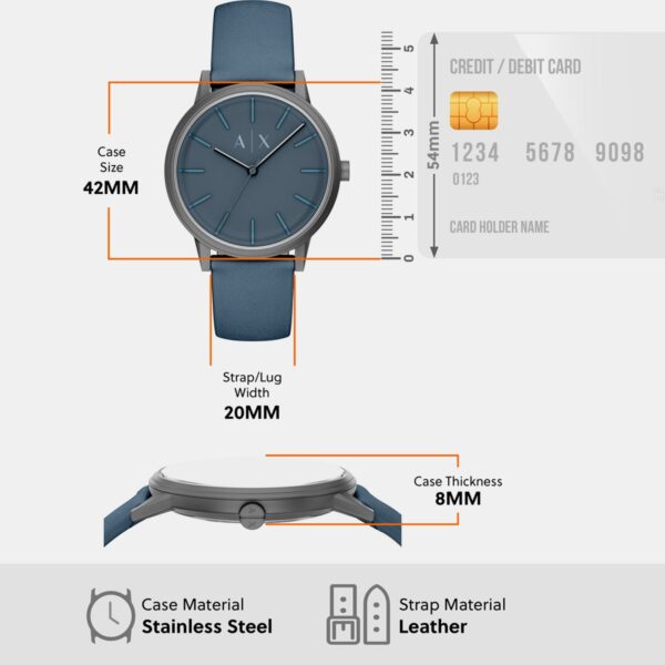 Men Quartz Blue Dial Analog Leather Watch AX2767