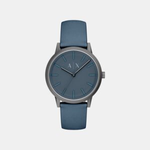 Men Quartz Blue Dial Analog Leather Watch AX2767