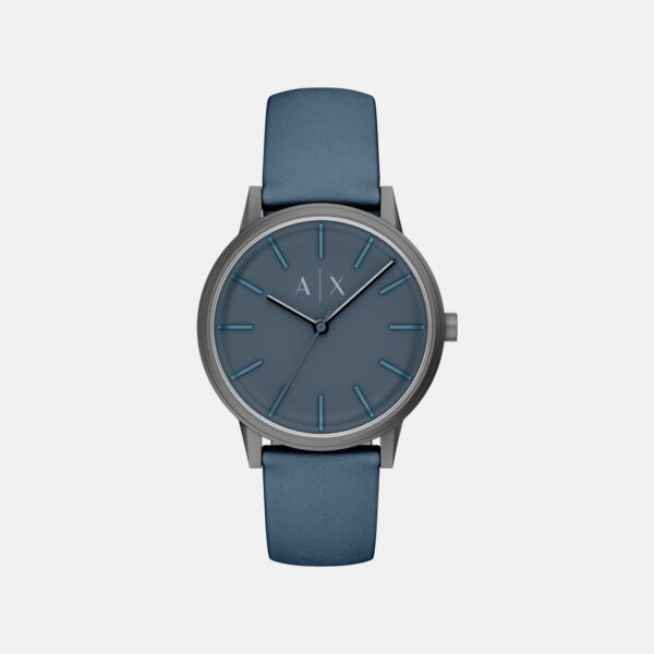 Men Quartz Blue Dial Analog Leather Watch AX2767