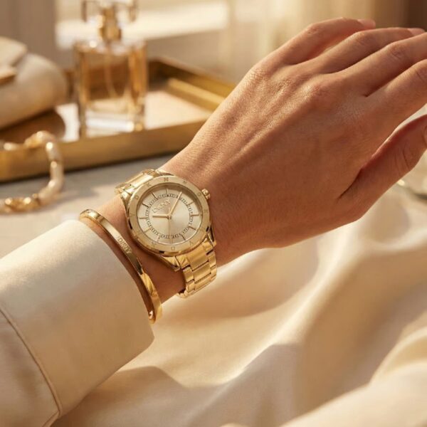 DK1L018M0035-5 Chambers Sport Women Quartz Champagne Dial Analog Stainless Steel Watch DK1L018M0035