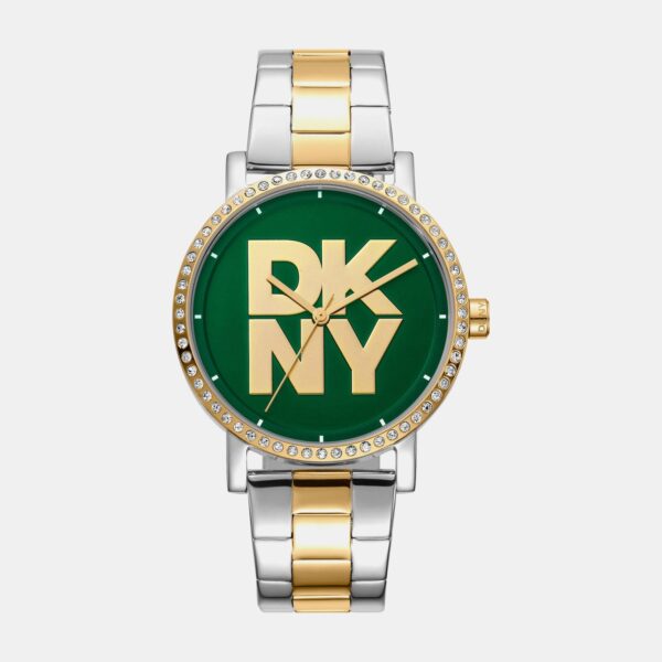 Soho Logo Women Quartz Green Dial Analog Stainless Steel Watch DK1L035M0085