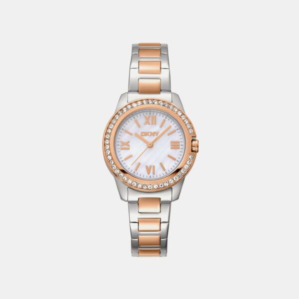 Evening Women Quartz White Mother Of Pearl Dial Analog Stainless Steel Watch DK1L105M0105