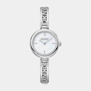 DK1L115M0215_Front Logo Women Quartz White Mother Of Pearl Dial Analog Stainless Steel Watch DK1L115M0215