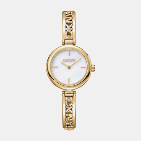 DK1L115M0225_Front Logo Women Quartz White Mother Of Pearl Dial Analog Stainless Steel Watch DK1L115M0225