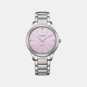 EM1220-58X Women Solar Pink Dial Analog Stainless Steel Watch EM1220-58X