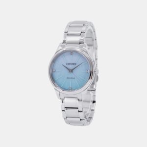 EM1220-58Y Women Solar Blue Dial Analog Stainless Steel Watch EM1220-58Y