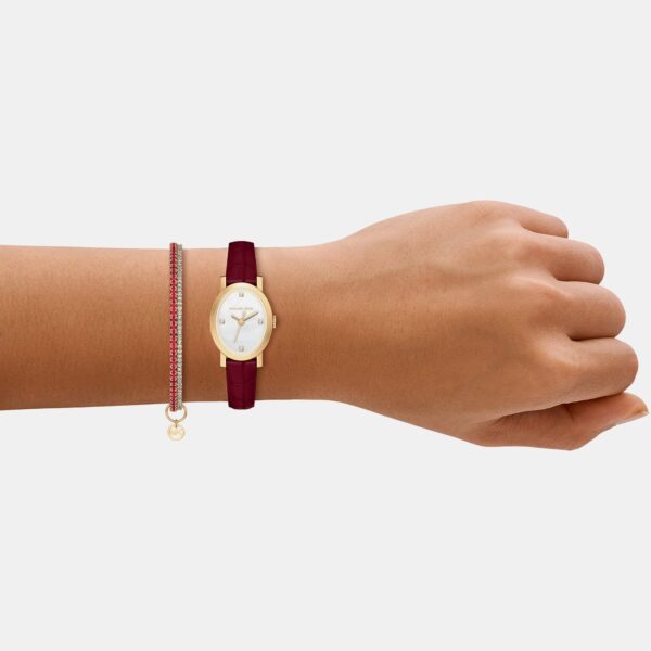 MK7570SET-5 Maude Women Quartz Mother Of Pearl Dial Analog Leather Watch MK7570SET