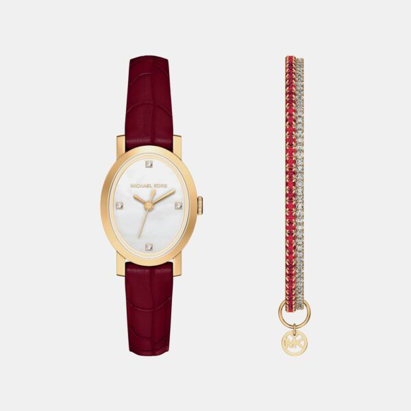 MK7570SET Maude Women Quartz Mother Of Pearl Dial Analog Leather Watch MK7570SET