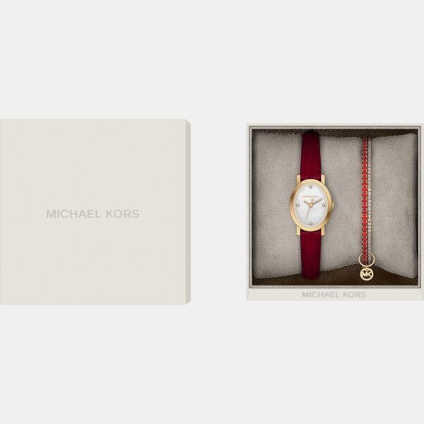 MK7570SET-7 Maude Women Quartz Mother Of Pearl Dial Analog Leather Watch MK7570SET