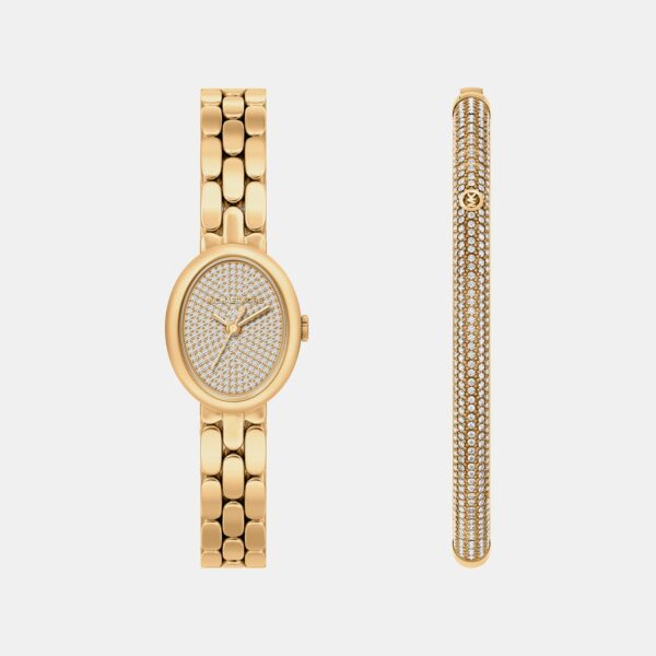 MK7596SET Maude Women Quartz Gold Dial Analog Stainless Steel Watch MK7596SET