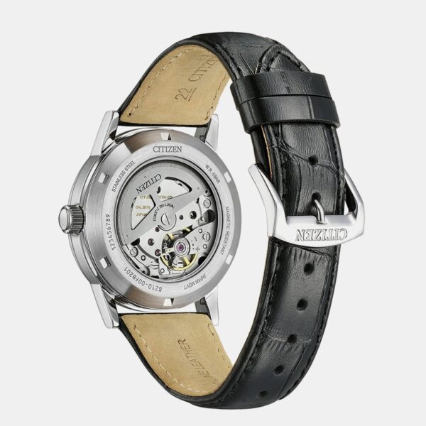 Men Automatic Black Dial Analog Leather Watch NJ0210-05E