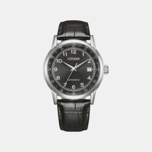 Men Automatic Black Dial Analog Leather Watch NJ0210-05E