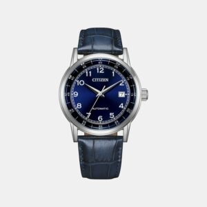 Men Automatic Blue Dial Analog Leather Watch NJ0210-13L