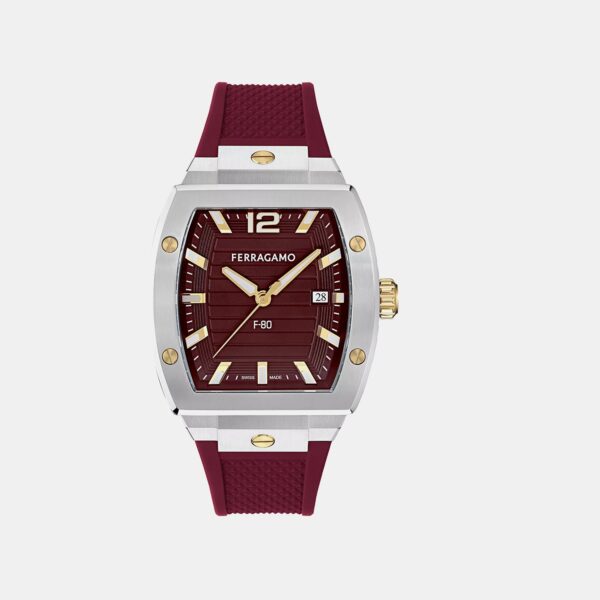 Men Quartz Burgundy Dial Analog Silicone Watch SFT800225