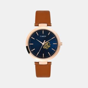 Fashion Women Quartz Blue Dial Analog Leather Watch TW000X246