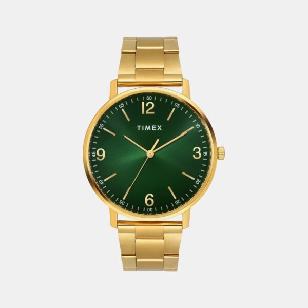 TW0TG8027_1 Fashion Men Quartz Green Dial Analog Stainless Steel Watch TW0TG8027