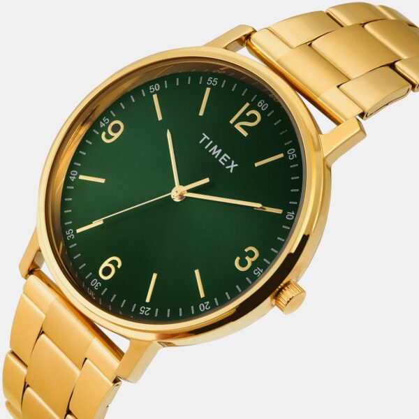 TW0TG8027_2 Fashion Men Quartz Green Dial Analog Stainless Steel Watch TW0TG8027