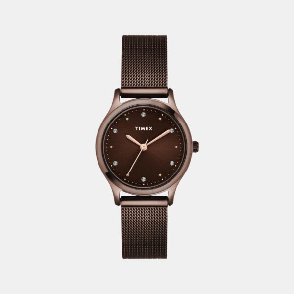 TW0TL8718_1_2b7667fc-79a2-4ceb-b06e-9359eda1a90a Fashion Women Quartz Brown Dial Analog Mesh Watch TW0TL8718
