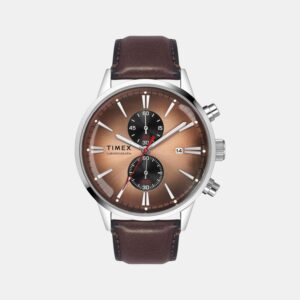 Fashion Men Quartz Salmon Dial Chronograph Leather Watch TWEG19930