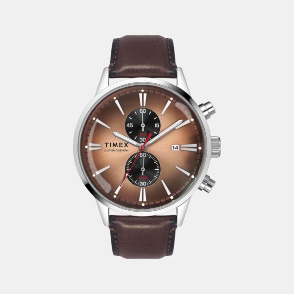 Fashion Men Quartz Salmon Dial Chronograph Leather Watch TWEG19930