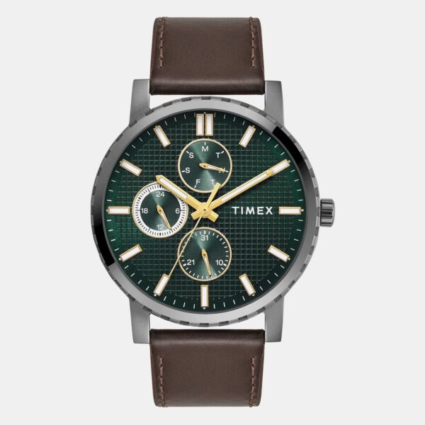 TWEG34700 Trendline Men Quartz Green Dial Multi-Function Leather Watch TWEG34700