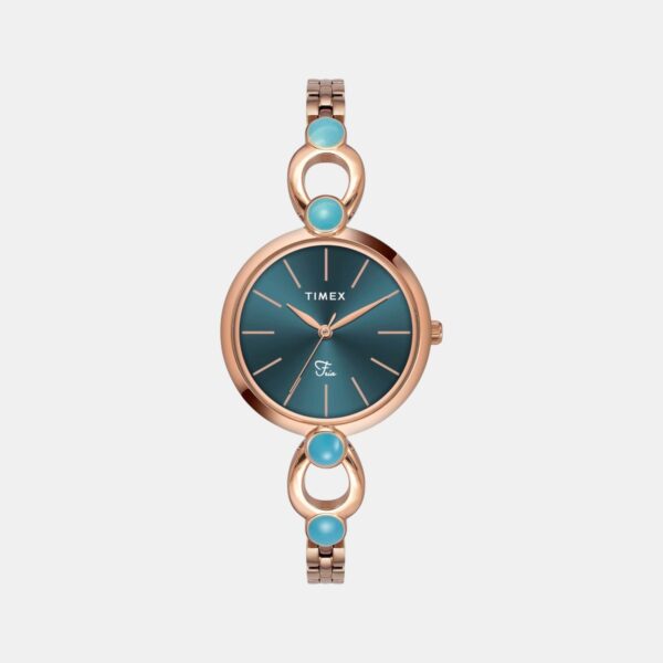 Fria Women Quartz Teal Dial Analog Brass Watch TWEL18106