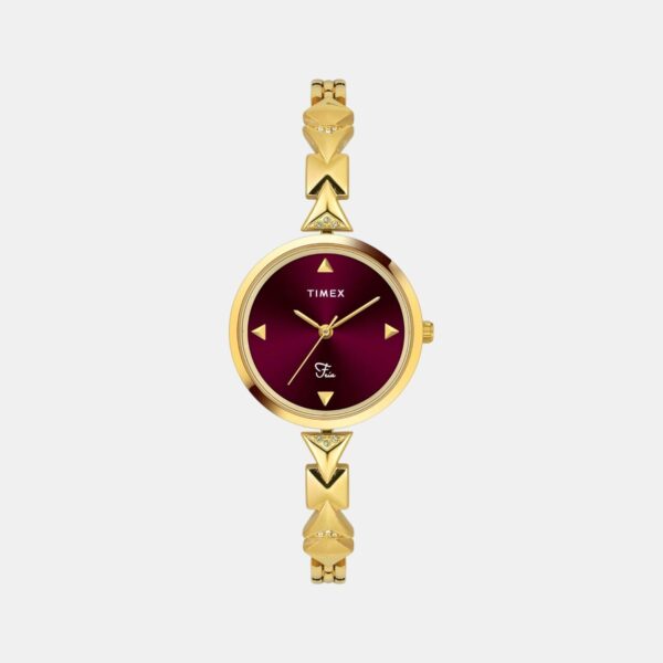 Fria Women Quartz Burgundy Dial Analog Brass Watch TWEL18304