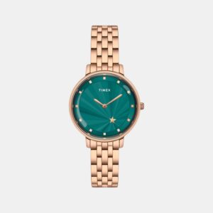 Fashion Women Quartz Green Dial Analog Stainless Steel Watch TWEL19103