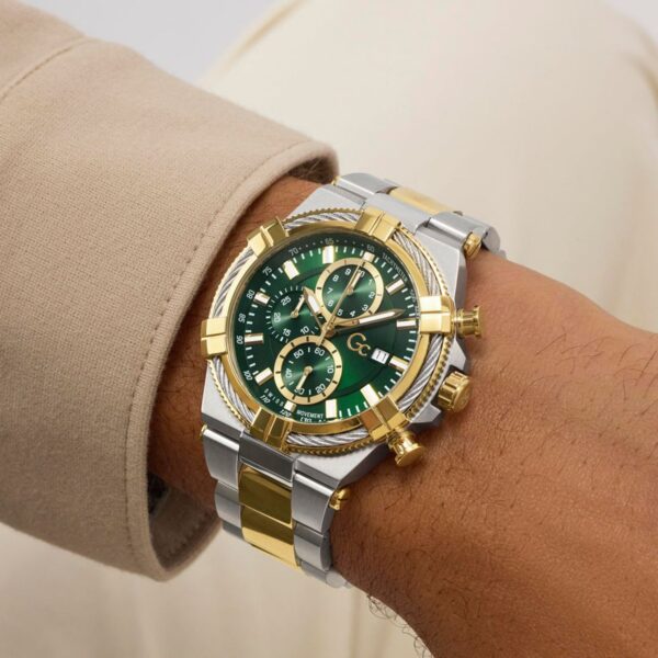 Gc Sportchic Men Quartz Green Dial Chronograph Stainless Steel Watch Z76002G9
