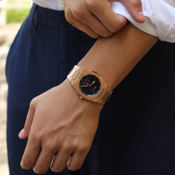 Men Quartz Black Dial Analog Stainless Steel Watch Zeus-Rose Gold