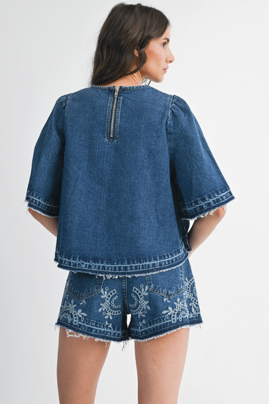 Jennifer Embroidered Denim Short